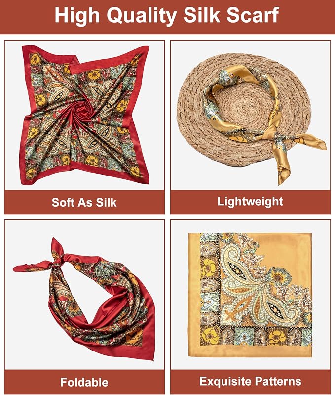 Senker Fashion 35" Head Scarf for Women, Pirate Costume Accessories Silk Red - Image 3