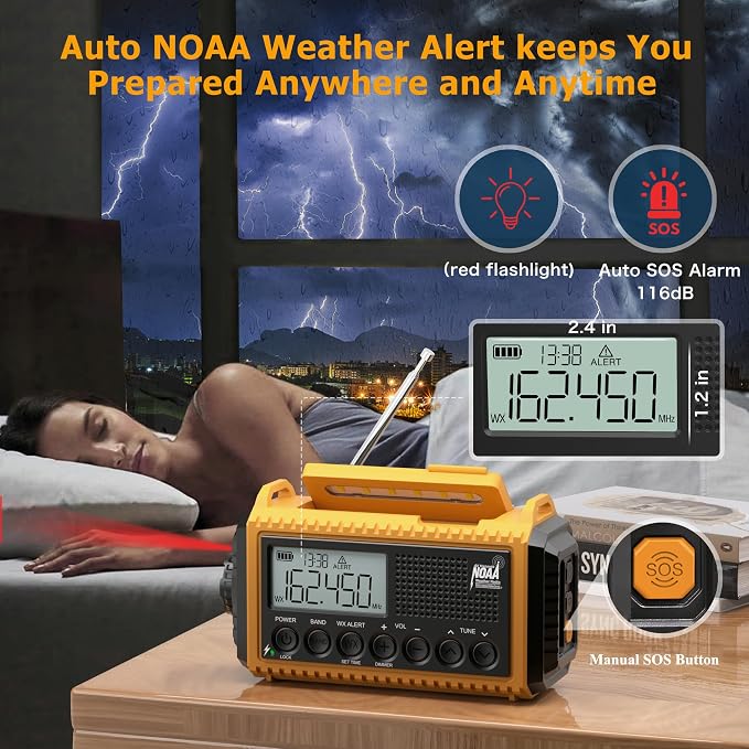 Eoxsmile NOAA Emergency Weather Radio - 5000mAh Solar/Hand Crank/Battery - Image 2