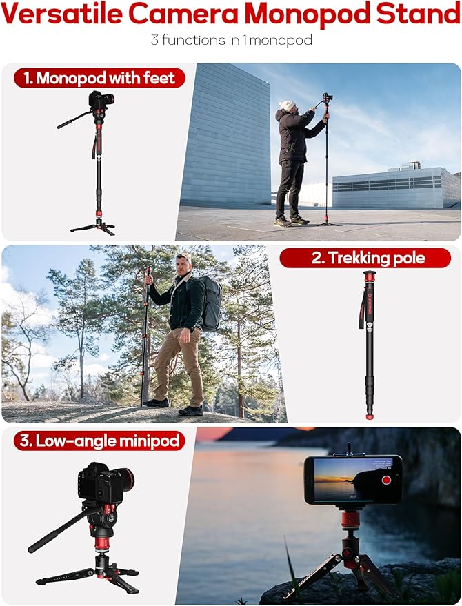 IFOOTAGE Monopod Cobra 3 A180T, Telescopic Video Mono pod Compatible - Image 6