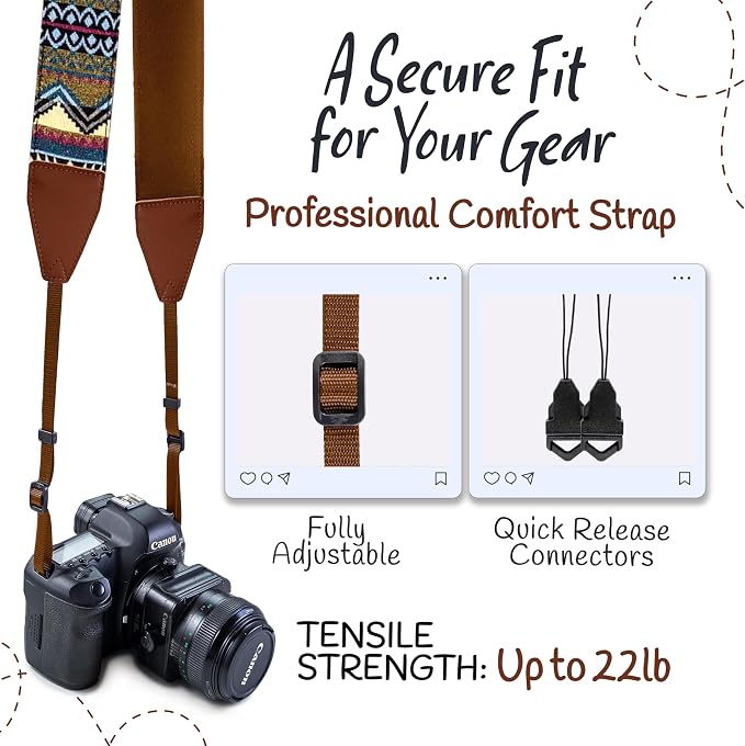 Art Tribute Camera Strap, Vintage Embroidered Neck Shoulder & Crossbody Camera - Image 4
