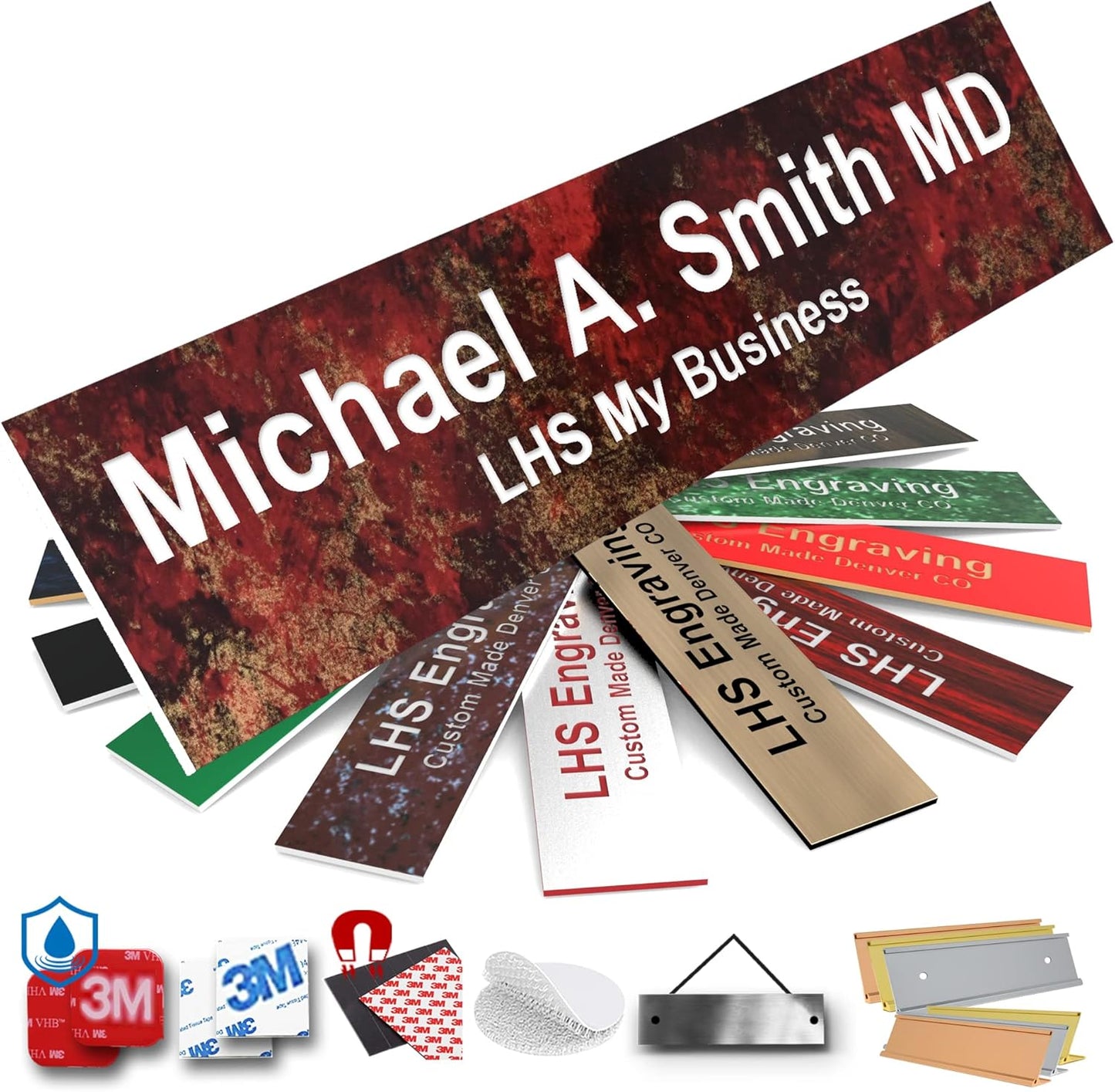 Engraved Door Signs for Office Personalized Rustico Granite Plastic Door Plaque White Letters - Made in USA 2x12 S2