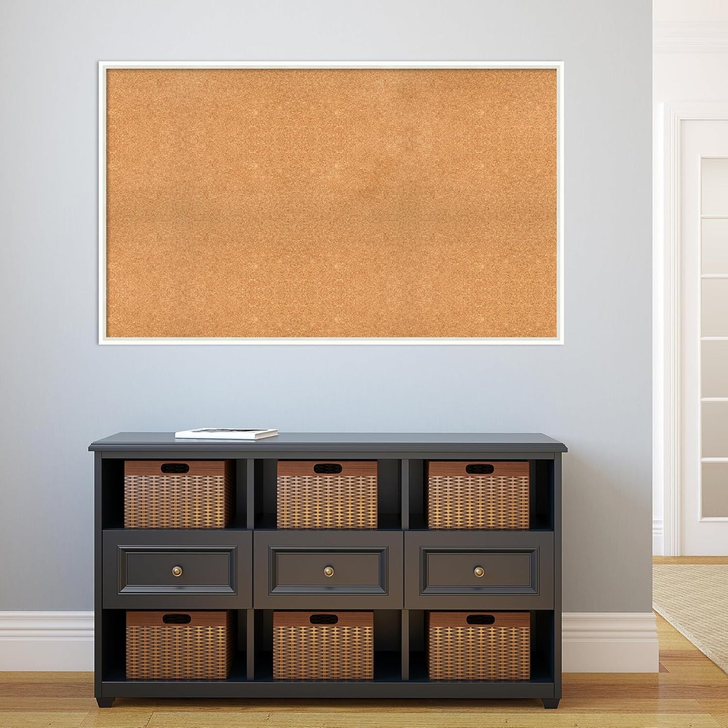 Amanti Art Natural Cork Board for Wall, 31x51 Vision Board with White Frame, Oversize Corkboard Office Decor for Home Organization, Modern Corkboard Pinboard to Display Items for Home Organization in
