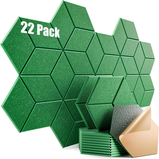 22 Pack Self-adhesive Acoustic Panels 12" X 10" X 0.4" - Sound Proof Foam Panels with High Density, Y-Lined Design, Flame Resistant, Absorb Noise and Eliminate Echoes(Muted Green)