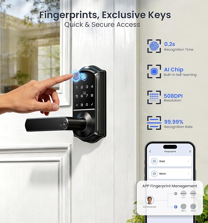 Veise VE019 Fingerprint Smart Lever Lock, App Control, Keyless Entry Door Lock - Image 4