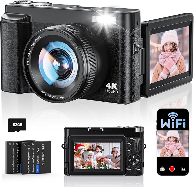 4K Digital Camera for Photography, WiFi Autofocus 64MP Vlogging Camera for by ToAuite