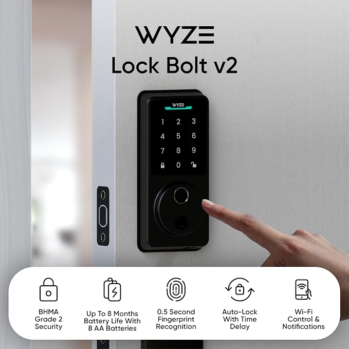 Wyze Auto-Lock Bolt v2, Fingerprint Keyless Entry Smart Lock, AI Learning - Image 2