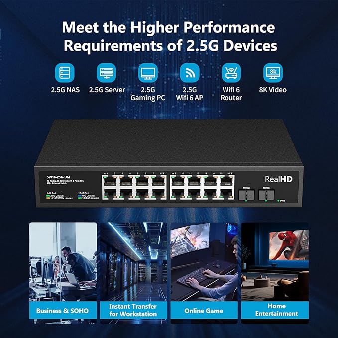 Real HD 16 Port 2.5Gb Unmanaged Ethernet Network Switch - Image 2
