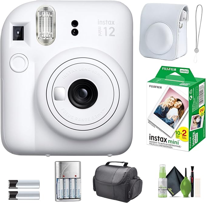 FUJIFILM INSTAX MINI 12 Film Camera Clay White Bundle by FUJIFILM