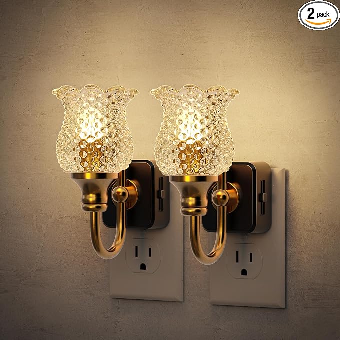 JandCase Night Light, 2 Pack Glass Night Lights Plug into Wall, Dimmable Floral by JandCase
