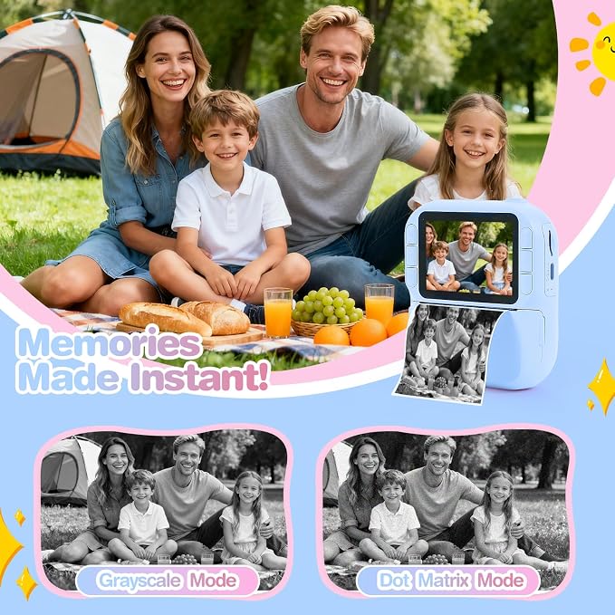 Kids Camera Instant Print with Color & Black-White Printing, 1080P HD Digital - Image 4