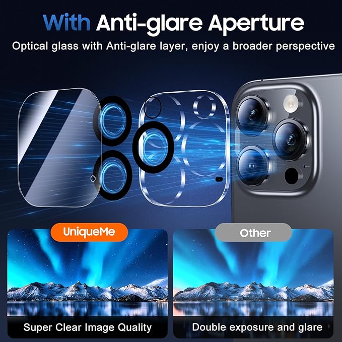 UniqueMe for 3 Pack iPhone 16 Pro/iPhone 16 Pro Max Camera Lens Protector - Image 4
