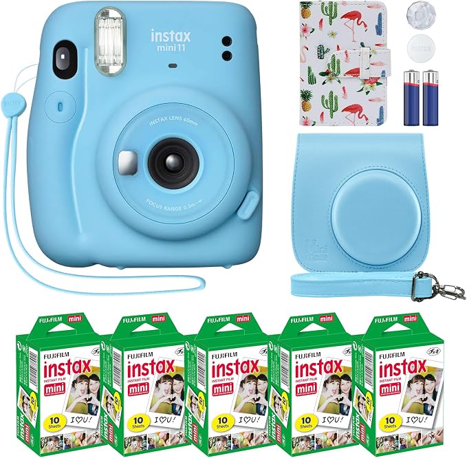 Fujifilm Instax Mini 11 Instant Camera Sky Blue + Custom Case Fuji Film Value by FUJIFILM