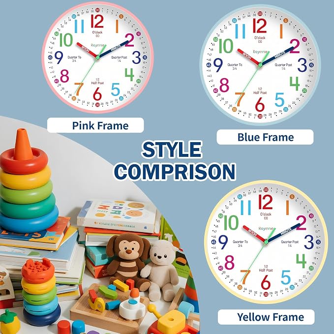 Roymnie Wall Clock 8 Inch for Kids Learning to Tell Time Easily Non Ticking - Image 3
