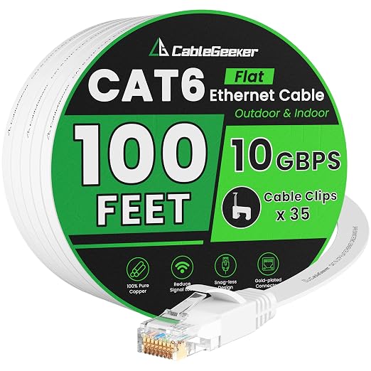 Cat 6 Ethernet Cable 100 ft, Indoor&Outdoor, High Speed 10Gbps Internet Network by CableGeeker
