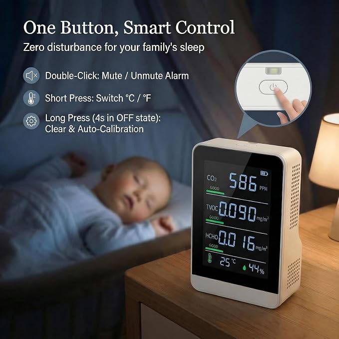 5-in-1 Indoor Air Quality Monitor, Professional CO2 Detector & Formaldehyde - Image 6