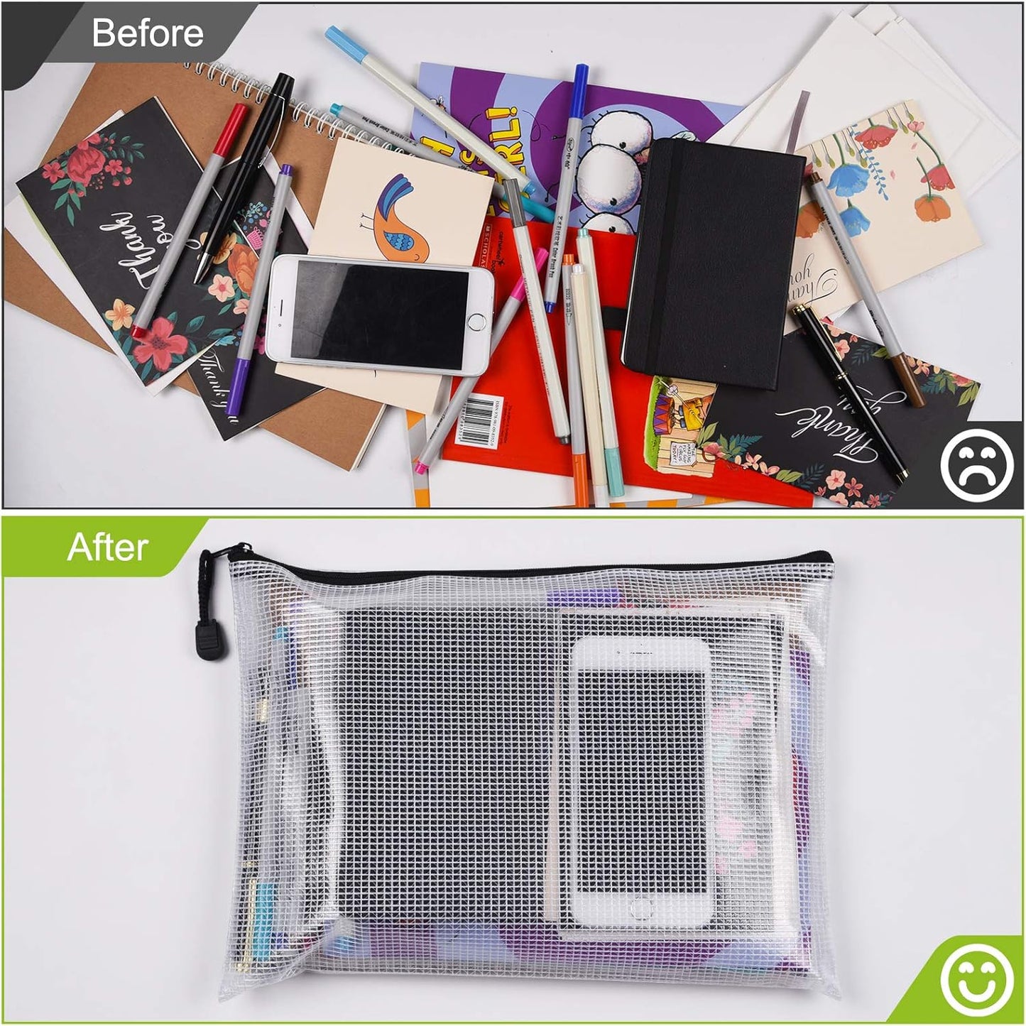 12 Pcs Plastic Mesh Zip File Bags, Waterproof Tear-Resistant Document File Folders, B5 Size Zipper Documents Pouch Document Organizer Bags for School Office Home Travel Storage(11.26×7.9 Inch)