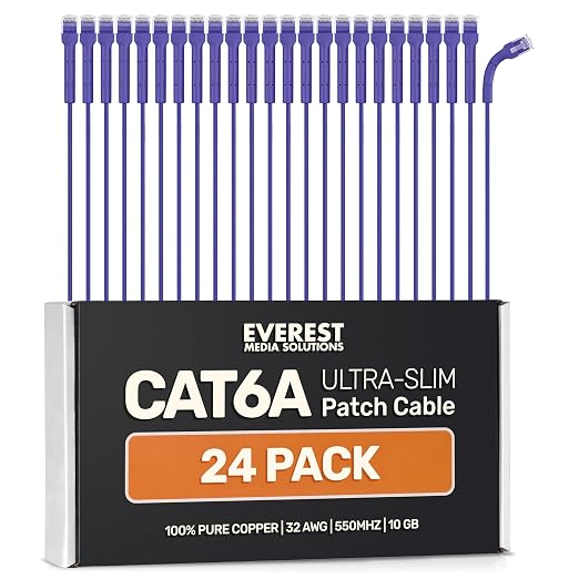 Everest Ultra Slim Cat6a Ethernet Patch Cables 7ft Purple by EverestMediaSolutions
