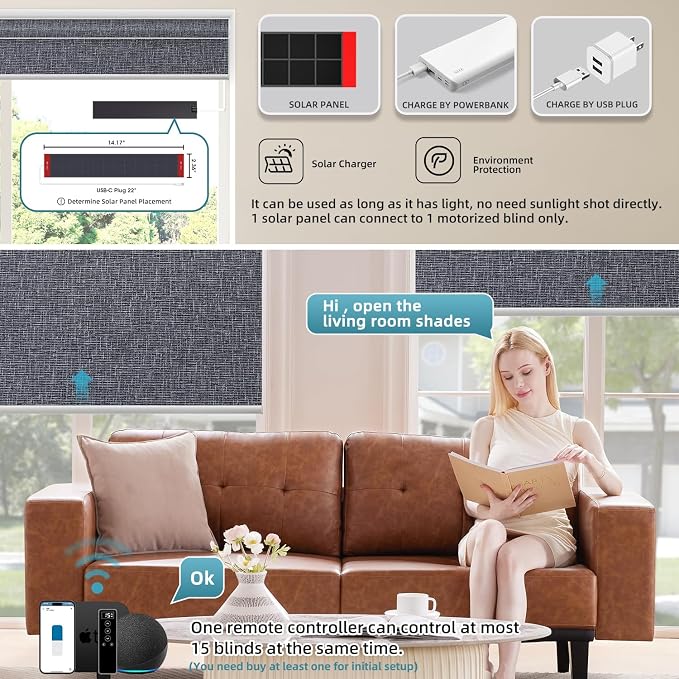 SmartWings Motorized 100% Blackout Shades Blinds, Custom Size, Cordless Window - Image 2