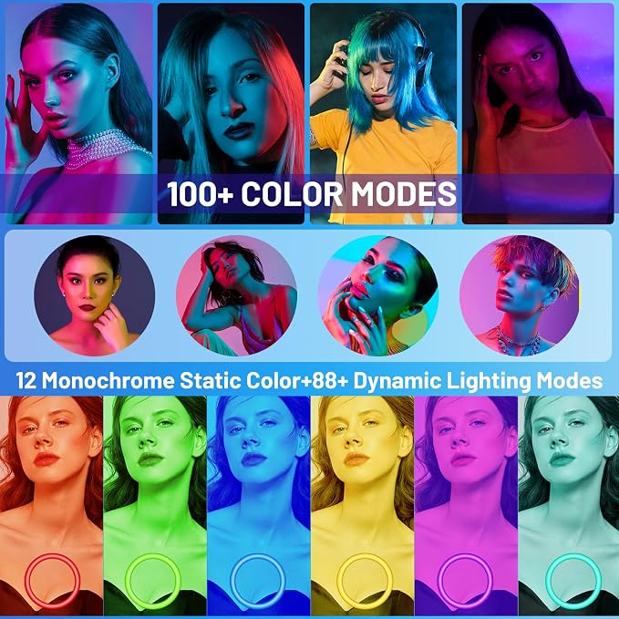12'' Ring Light with Stand 75'' Tall & Phone Holder, 100+ Color Modes Selfie - Image 3