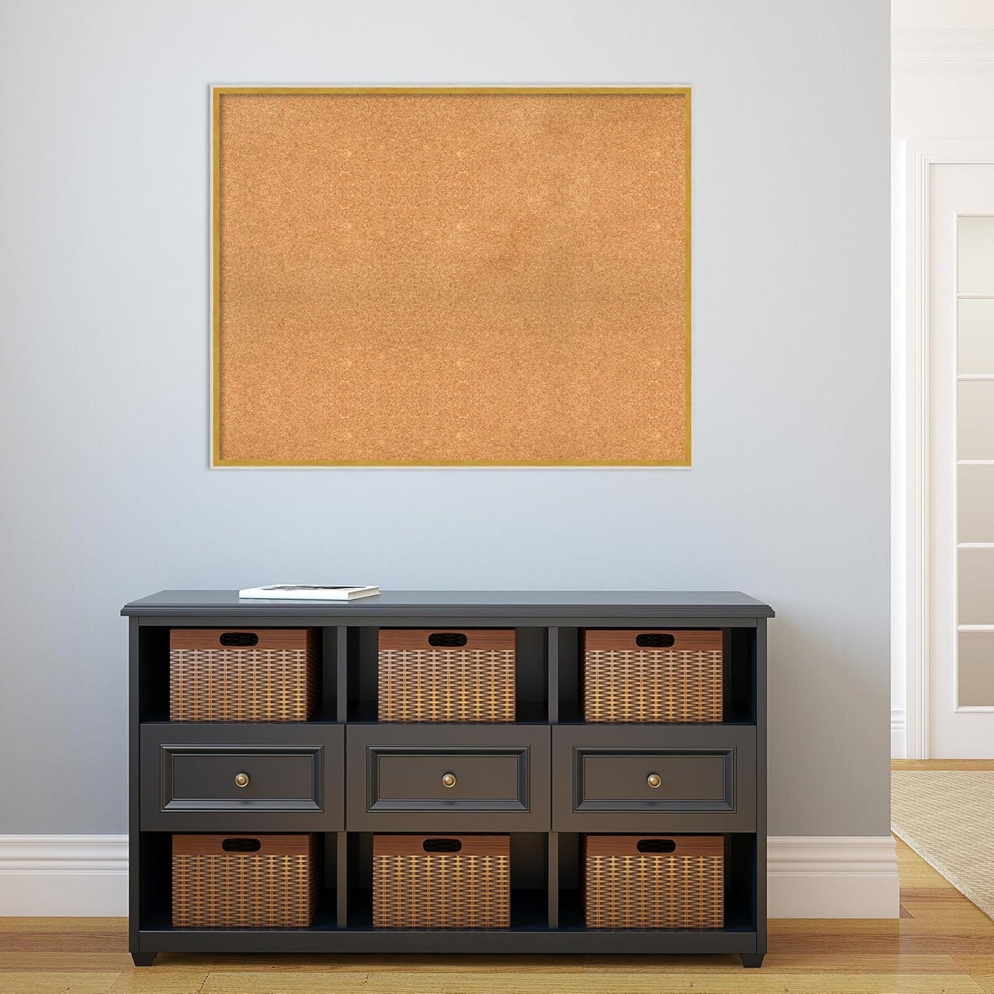 Amanti Art Natural Cork Board for Wall, 31x39 Vision Board with White Frame, X-Large Corkboard Office Decor for Home Organization, Modern Corkboard Pinboard to Display Items for Home Organization in