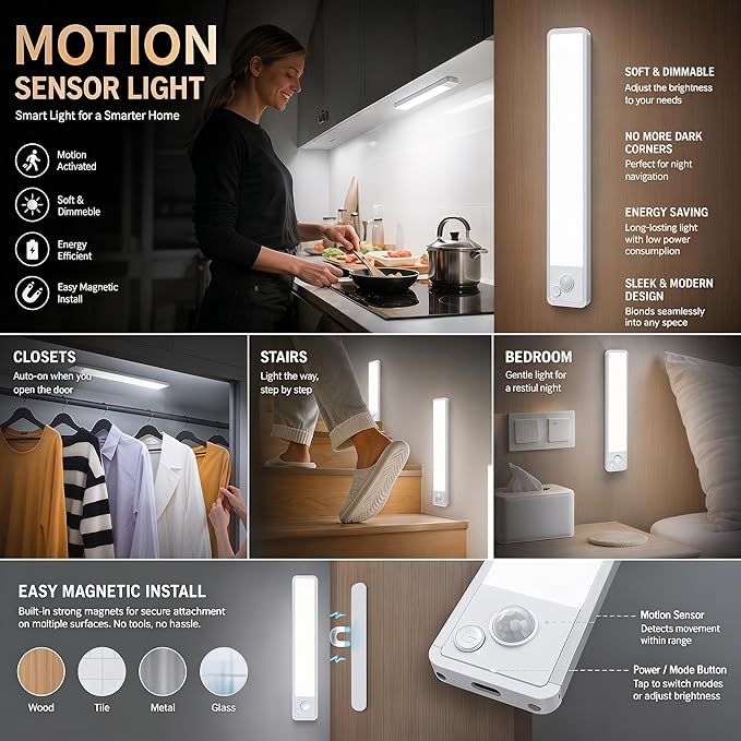 Under Cabinet Motion Sensor Lighting: 12 Inch Dimmable Rechargeable Lights - Image 3