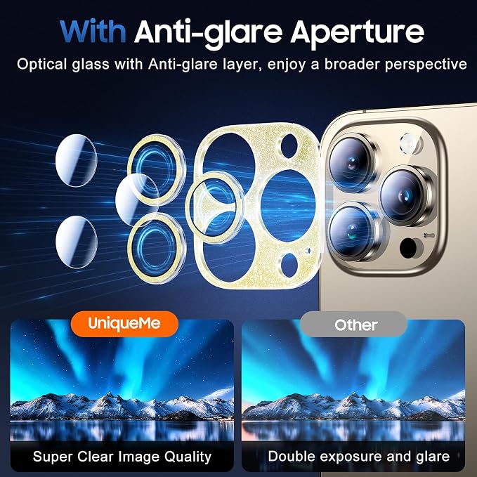 UniqueMe 3 Packs Compatible for iPhone 14 Pro Max/iPhone 14 Pro Camera Lens - Image 3
