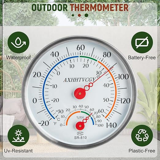Indoor Outdoor Thermometer Hygrometer, Large Dial Waterproof Wall Mount - Image 3