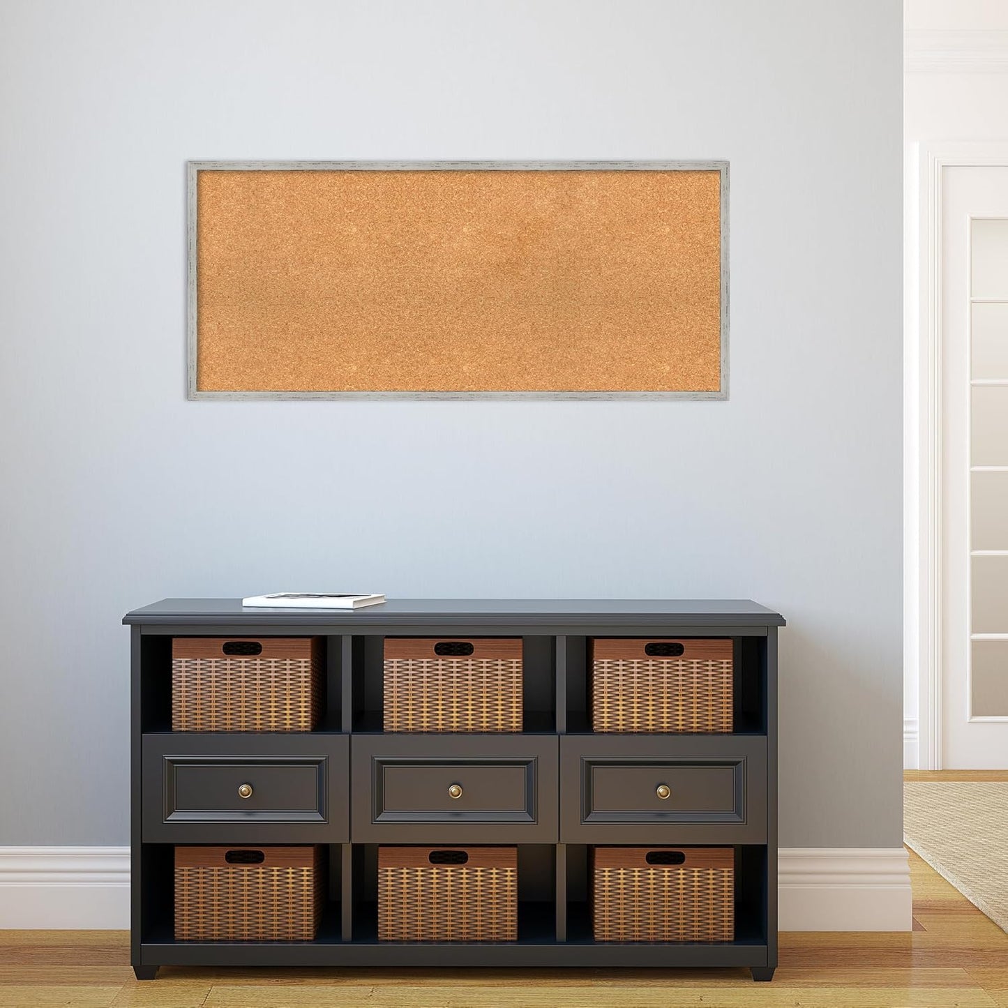Amanti Art Natural Cork Board for Wall, 19x43 Vision Board with White Frame, Oversize Corkboard Office Decor for Home Organization, Cottage Corkboard Pinboard to Display Items for Home Organization