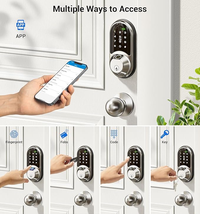 Veise RZ07C Smart Locks for Front Door, 2 Knob Handle Set, Fingerprint Keyless - Image 2