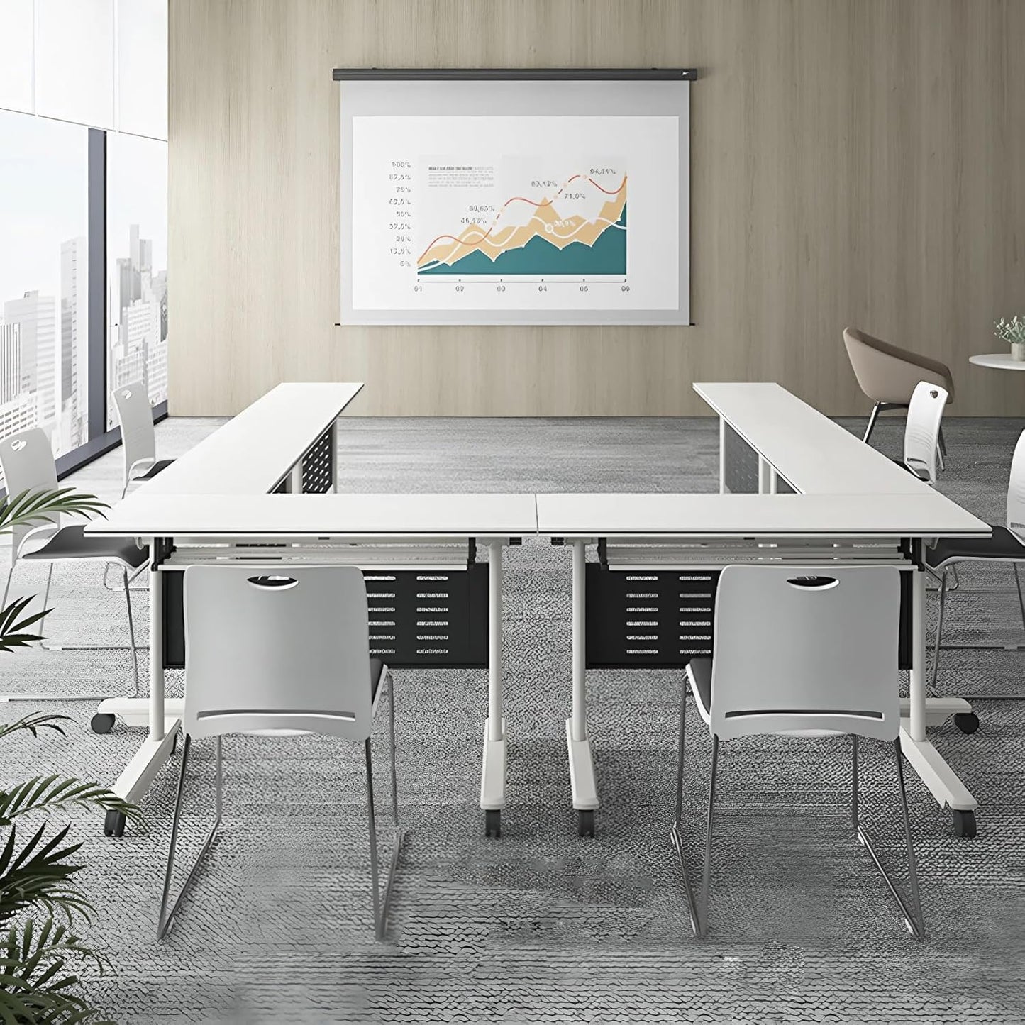 10Pack Conference Room Table, Folding Conference Table for Office Classroom, Mobile Training Tables with Casters Silent Wheels, Large Rectangular Convertible Modular Seminar Tables (L63in)