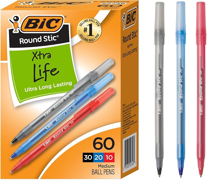 BIC Round Stic Xtra Life Assorted Ink Ballpoint Pen's, Medium Point, 60-Count by BIC