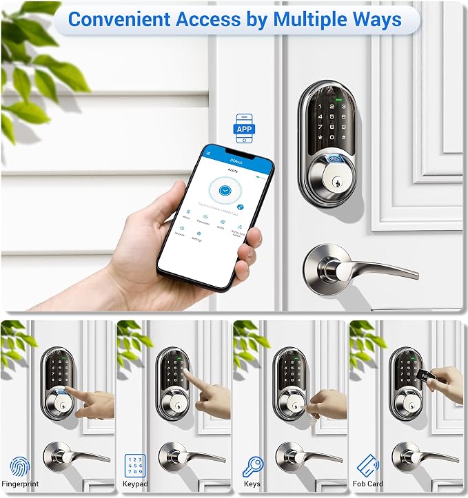 Veise RZ07B Smart Locks for Front Door, 2 Lever Handles, Fingerprint Keyless - Image 2
