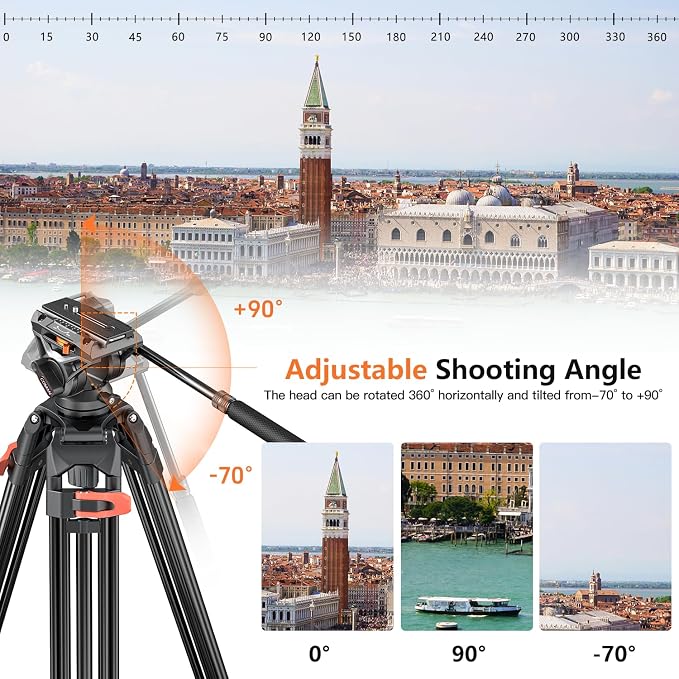 COMAN 74" Camera Tripod, Heavy Duty Video Tripod - Image 7