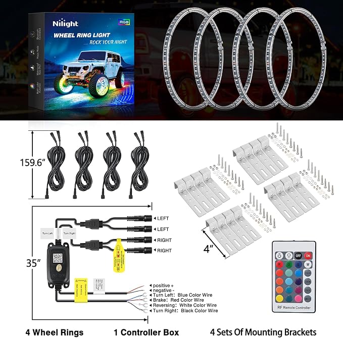 Nilight 4PCS 15.5inch Double Row LED Wheel Ring Lights RGB - Image 8