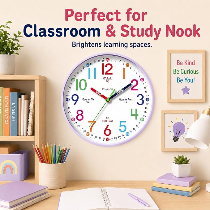 Roymnie Wall Clock 8 Inch for Kids Learning to Tell Time Easily Non Ticking - Image 8