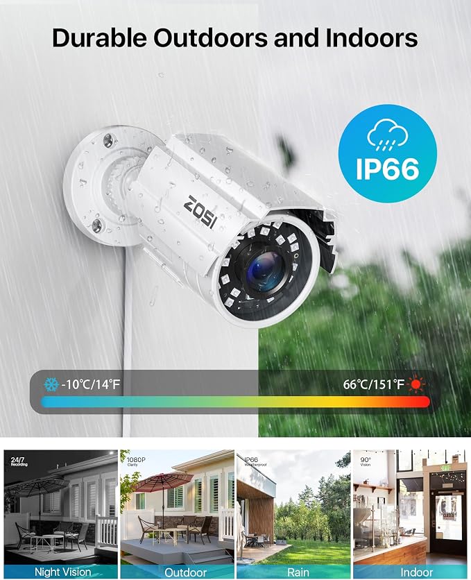 ZOSI 2MP 1080p HD 1920TVL Outdoor Indoor Home Security Camera, 80ft IR Night - Image 2
