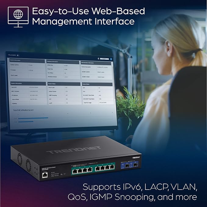 TRENDnet 10-Port Multi-Gig Web Smart PoE+ Switch, 8 x 2.5GBASE-T PoE+ Ports - Image 5