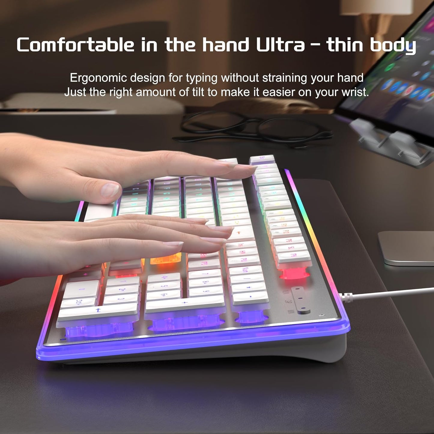 Camiysn Gaming Creamy Keyboard and Mouse, White 104 Keys RGB and 6 Speed RGB Mouse Combo, Pudding Keycaps Silent Computer Keyboard for Computer/PC/Laptop/Mac/Windows/Office