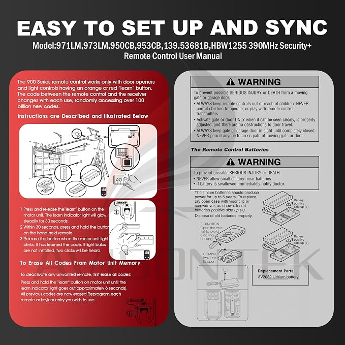 Avisontek 2-Pack for LiftMaster 971LM Garage Door Opener Remote - Image 9