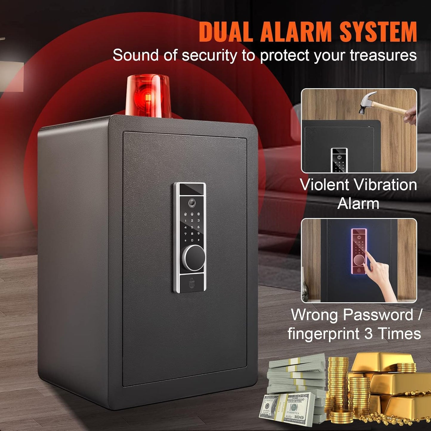 VEVOR Steel Security Safe - 2.2 Cubic Feet, Fingerprint & Digital Keypad Lock, Fire-proof Bag, Protect Cash, Gold, Jewelry, Documents - 15.8x13x23.6 inch