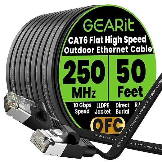 GEARit Cat 6 Outdoor Flat Ethernet Cable Direct Burial Rated LLDPE Jacket by GEARit