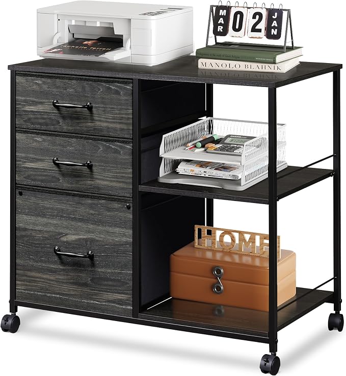DEVAISE 3 Drawer File Cabinet, Mobile Filing Cabinet Rolling Printer Stand by DEVAISE