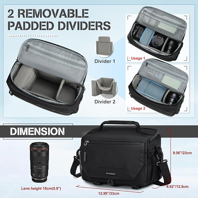 RAINSMORE Camera Bag, Small DSLR/SLR/Mirrorless Camera Sling Bag Waterproof - Image 2