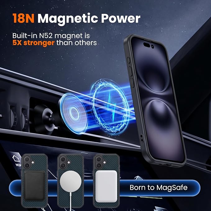 toushion 3 in 1 for iPhone 16 Case Carbon Fiber Black&Blue, Fits MagSafe - Image 4