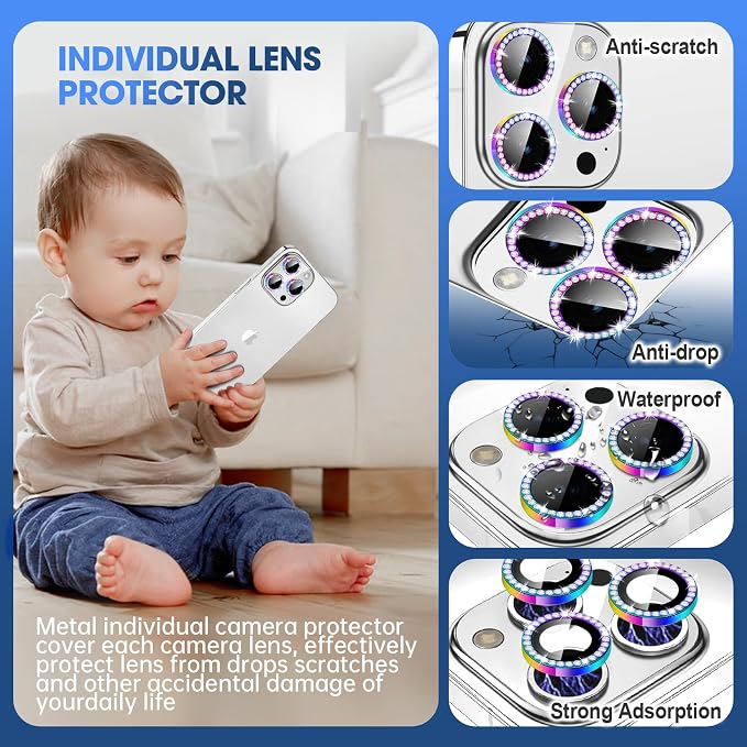 for iPhone 15 Pro/iPhone 15 Pro Max Camera Lens Protector Bling Individual - Image 3