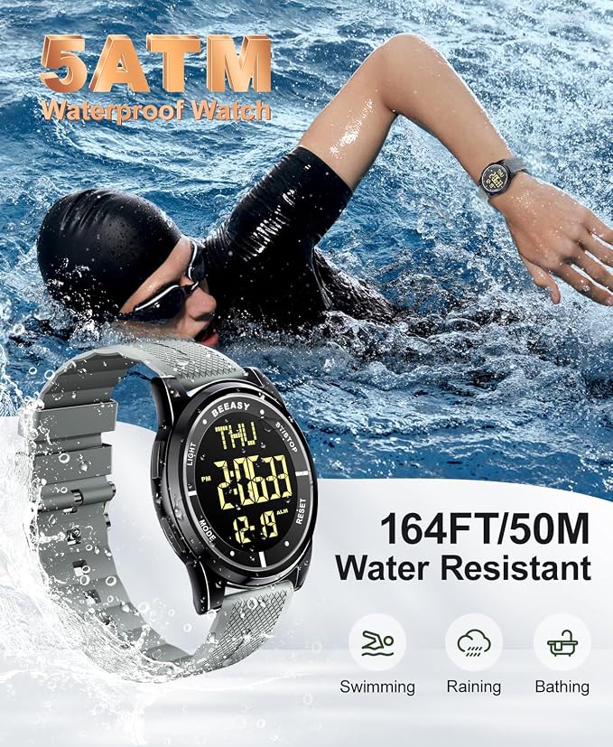 Beeasy Digital Watch for Men Women, 50M Waterproof, Ultra-Thin & Lightweight - Image 2