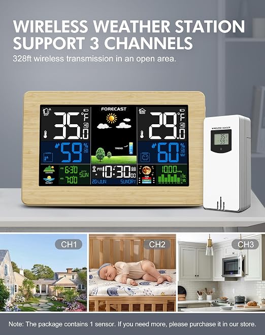 Weather Station Wireless Indoor Outdoor, Digital Thermometer - Image 3