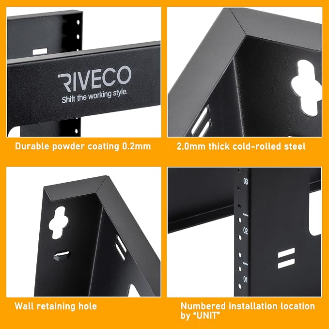 RIVECO 4U Open Frame Rack Wall Mount & Desktop Mount, No Assembly Required - Image 4