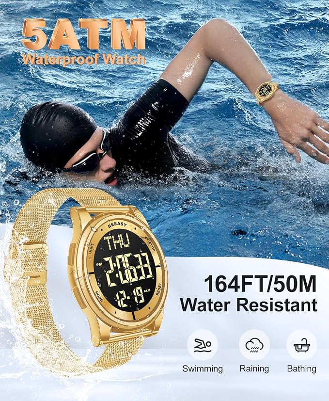 Beeasy Digital Watch for Men Women, 50M Waterproof, Ultra-Thin & Lightweight - Image 2