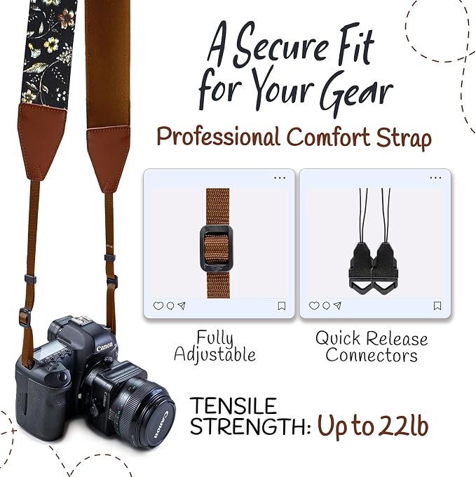 Art Tribute Camera Strap, Vintage Embroidered Neck Shoulder & Crossbody Camera - Image 4